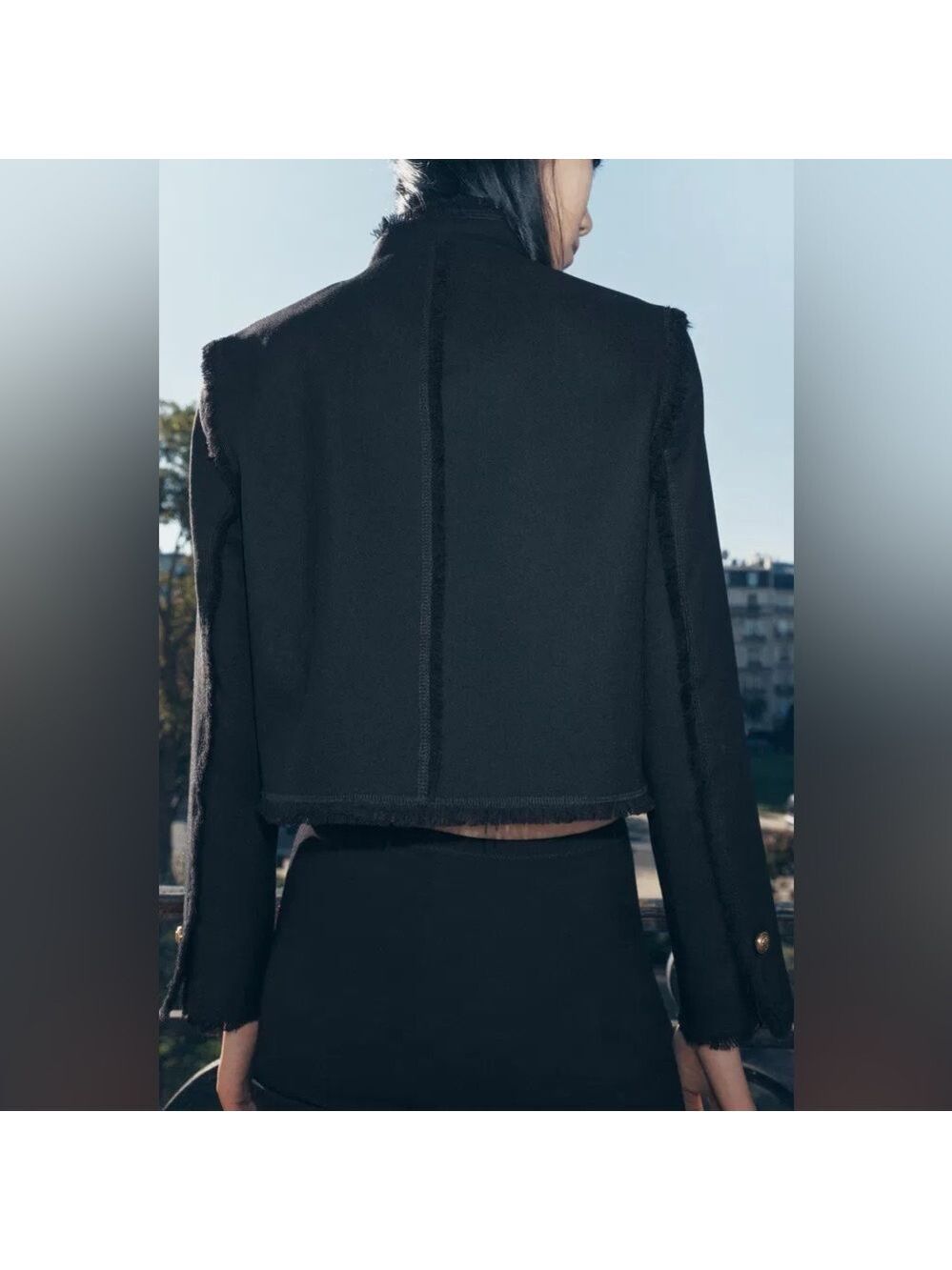 Zara ZW Collection 100% Wool Fringed Cropped Jacket Size L - Picture 4 of 13